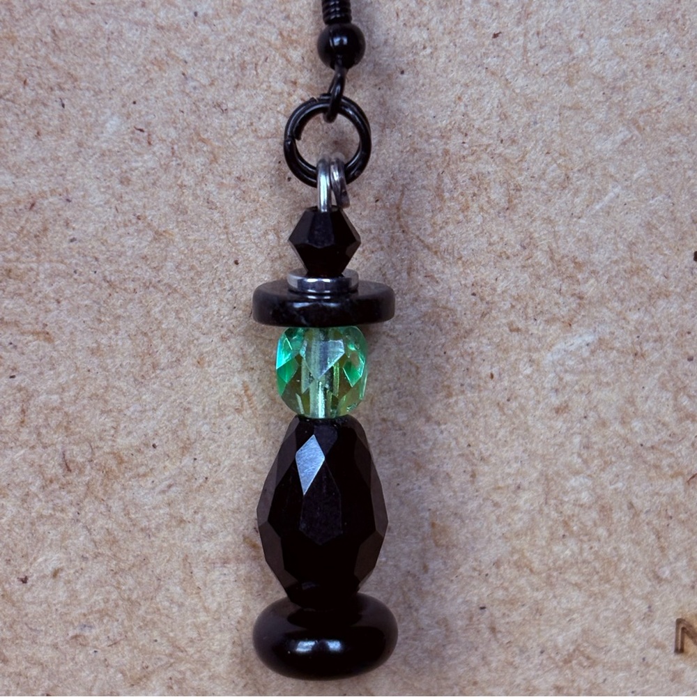 Witch Beaded Dangle Earrings Artisan Handmade; Stone and Glass Beads Halloween
